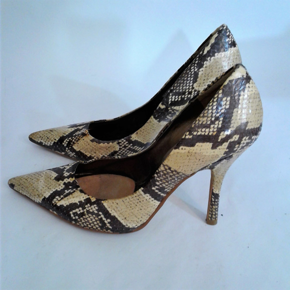 ALDO Shoes - Aldo Brown Cream 7.5 Pointed Toe Snakeskin Heels